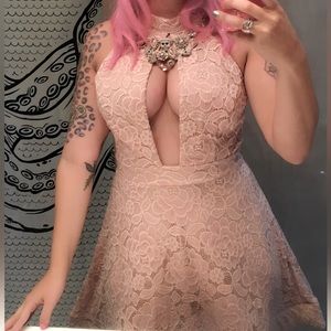 Deep plunge lace skater dress